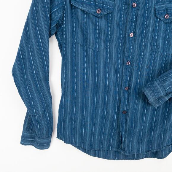 Billabong Factory Distressed Men’s Medium Slim Fit Button-Up Shirt Blue Striped - Picture 4 of 12